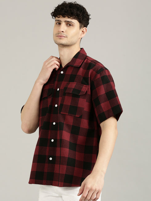 Red&Black Checked Short Sleeved Oversized Shirt